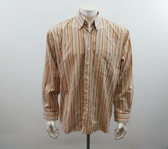 Allan Flusser Cotton Button Down Shirt Men&#39;s Size XL Beige Blue Striped ... - £8.54 GBP