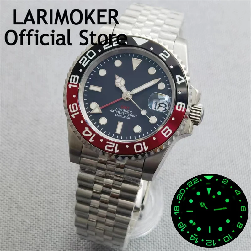 Unisex Watch LAOKER 40mm black Dial bezel  GMT Function NH34 GMT Automatic Watch - £209.97 GBP