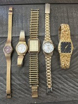Lot of 5 Gold Tone Men&#39;s Women&#39;s Watches Seiko Helbros Pheonix Estate Fi... - $21.78