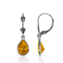 2.00 CT 14K White Gold Bezel Set Pear Shape Citrine Leverback Dangle Earrings - £92.57 GBP
