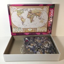 1000 Pc Jigsaw Puzzle Map Of The World  Eurographics Used Learning Geography - $24.73