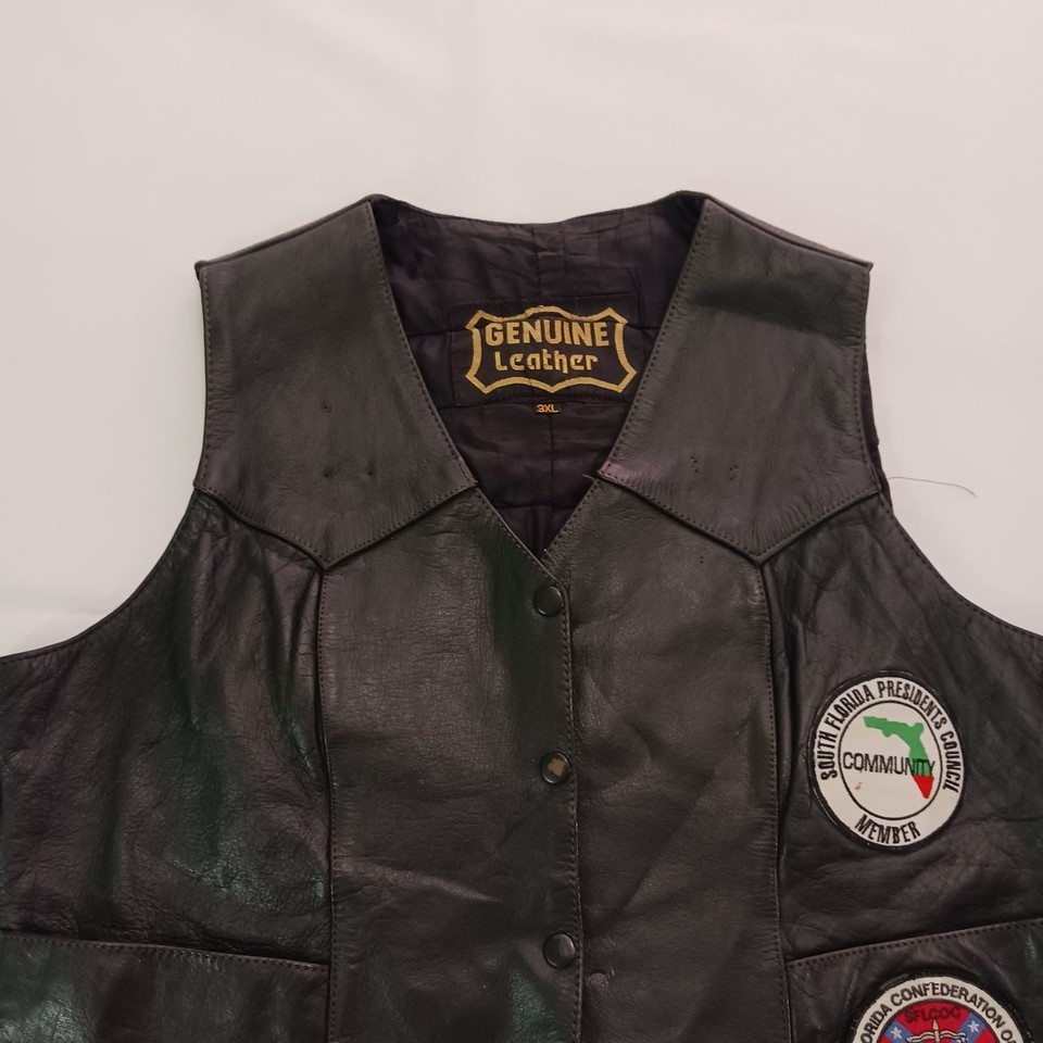 Latin American Motorcycle Genuine Leather Men's Black Biker Button Vest Size 3XL Item image 9