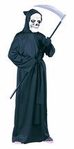BLACK HORROR ROBE w/HOOD GRIM REAPER CHILD HALLOWEEN COSTUME SIZE STANDARD - $18.69