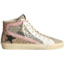 Golden Goose women&#39;s slide mid-top snake glitter sneaker in Beige - £326.04 GBP