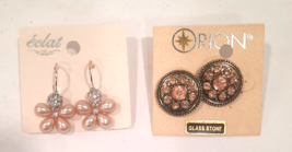 VTG Orion &amp; Eclat Pierced Earrings NOS Rhinestone Pearl Light Pink 2 pai... - £11.95 GBP