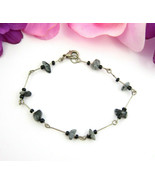 SNOWFLAKE OBSIDIAN Black &amp; Gray Stones BRACELET Vintage Anklet Silverton... - £10.21 GBP