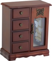 Women&#39;S Ring Storage With 4-Drawers Built-In Necklace Carousel And Mirror, Solid - $64.99