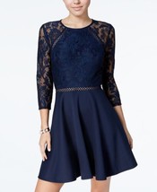 City Studios Womens Lace Fit and Flare Dress Color New Navy Size 5 - £46.58 GBP