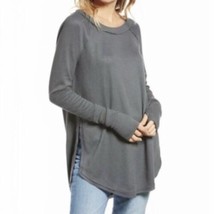 We The Free People Gray Snowy Thermal Knit Side Slits Thumbhole Shirt Si... - £24.31 GBP
