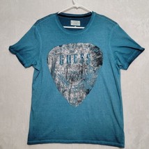 Guess Womens T-Shirt Sz L Turquoise Short Sleeve Metallic Graphic - £17.48 GBP