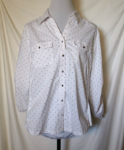 Cathy Daniel&#39;s White Black Polka Dot Button Up Top Women&#39;s XL 3/4 Sleeves - £8.16 GBP