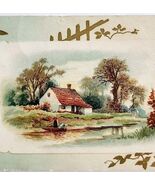 C1890s Victorian Trade Card Beautiful Cabin Landscape Canoe Ephemera E83A - $28.01 CAD