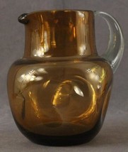 Vintage MCM Studio Art Glass Hand Blown Amber Pitcher Pinch Base Clear H... - $29.01