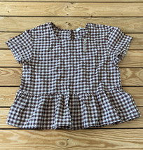 madewell NWT $68 women’s check peplum blouse size XS brown E9 - £25.54 GBP