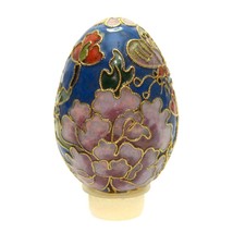 Vintage Solid Brass Cloisonne Enamel Colorful Flowers Hand Painted Egg 2 1/2&quot; h - £9.50 GBP