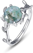 Natural Moss Agate  925 Sterling Ring Silver Plated Adjustable Size 8-9 NEW - £24.64 GBP