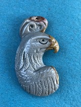 Finely Carved Light Gray Regal Eagle Head w Mustard Beak Stone Pendant or Other - £28.53 GBP