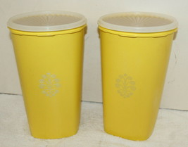 2- Vintage Tupperware Tall 16 Cup Bright Yellow 1222 Canisters w/ New Clear Lids - £10.85 GBP