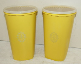 2- Vintage Tupperware Tall 16 Cup Bright Yellow 1222 Canisters w/ New Clear Lids - £10.31 GBP