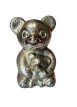 Vintage Silver Plate Teddy Bear Mom &amp; Baby Bear Coin Bank No Stopper - £9.48 GBP