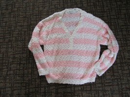 Vintage 80&#39;s 90’s Shenanigans Popcorn Sweater Pink Striped V Neck 3 Butt... - $39.59