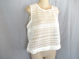 Romeo &amp; Juliet Couture top lace cropped Lg ivory crochet sleeveless New ... - $16.61