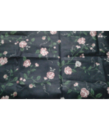 Fabric Timeless Pink Roses Shamrock Green Leaves on Polish Navy Backgrou... - $2.74 CAD