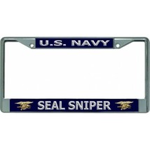 navy seal sniper military logo blue chrome license plate frame usa made - £23.94 GBP