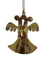 Vintage Gold Tone Double Bird Pendant Necklace Abstract Twin Head Figural Brutal - $36.00