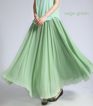 Sage-green CHIFFON MAXI Skirt Women Plus Size Long Silky Chiffon Skirt image 9