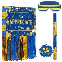 Poen We Appreciate You Piñata with Stick Blindfold Blue Gold Confetti 16x12 - $7.02
