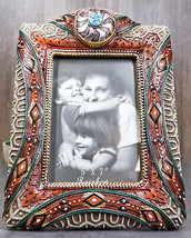 Rustic Southwest Silver Concho Turquoise Gem Tribal Patterns Picture Frame 5&quot;X7&quot; - £22.51 GBP