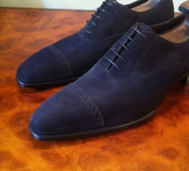 Men's Navy Blue Suede Oxfords Cap Toe Lace Up Formal Handmade Shoes