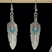 ATU Southwestern Style Native American Silver Feather Dangles - £19.78 GBP