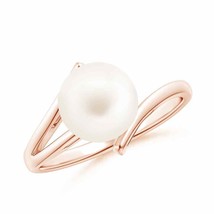 ANGARA Solitaire Freshwater Pearl Bypass Split Shank Ring for Women in 14K Gold - £268.74 GBP