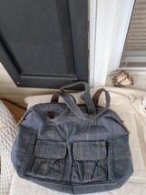Thirty One Cloth Satchel Handbag Blue Stripes Pockets Outside - £16.29 GBP