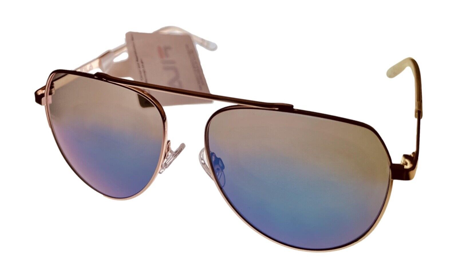 Fila Gunmetal Mens Gold Metal Aviator Sunglass,  Blue Flash Lens SF1274. 0300