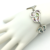 ADC sterling silver abalone inlay stylized shell bracelet - vintage Taxc... - $55.00