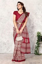saree with ready made blouse Maroon new stiched blouse art silk sari des... - $35.95