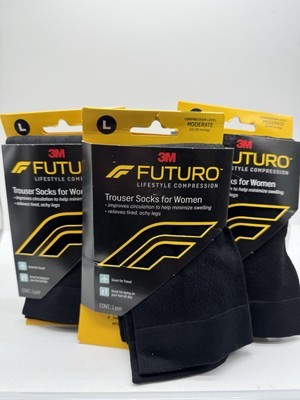 (3)  Futuro Energize Trouser Socks Large Women Moderate Compression Black - $25.99