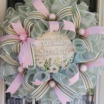 Hello Spring Door Wreath  Pastel Mesh Floral Home Decor  24 Inch - $64.99