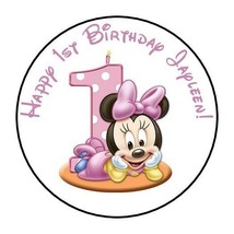 30 Personalized Baby Minnie Mouse First Birthday party stickers 1st favors label - £9.58 GBP
