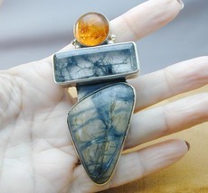 Amy Kahn Russell AKR Picasso Jasper Rutilated Quartz Amber Pin Pendant - £220.88 GBP