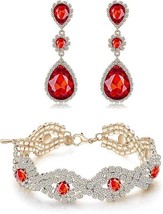 Earrings Bracelet Set - Crystal Stone Dangle Drop Earrings Link Tennis Bracelet - £10.27 GBP