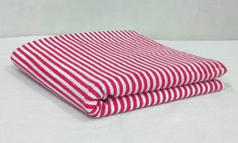 5 Yards Hand Block Striped Printed Cotton Voile Fabric White Pink Striped Fabric - £23.21 GBP