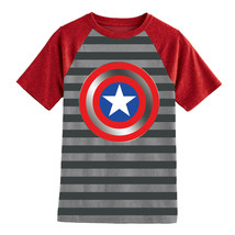 Captain America Boys Youth Striped T-Shirt Grey - £10.17 GBP