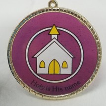 Holy is His Name Christmas Ornament God Church Purple Round Glass 1990 V... - $12.30