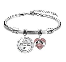 Mum Charm Bracelet With Heart Charm - 925 Sterling Silver - £14.84 GBP