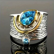 Unisex Water Drop Ring Ethnic Jewelry Zirconia Gemstone Wide Ring SIZE 8 - £18.80 GBP