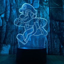 Cartoon Super Mario Bros Anime Figure 3D Led Optical Illusion Bedroom Decor Tabl - £20.77 GBP